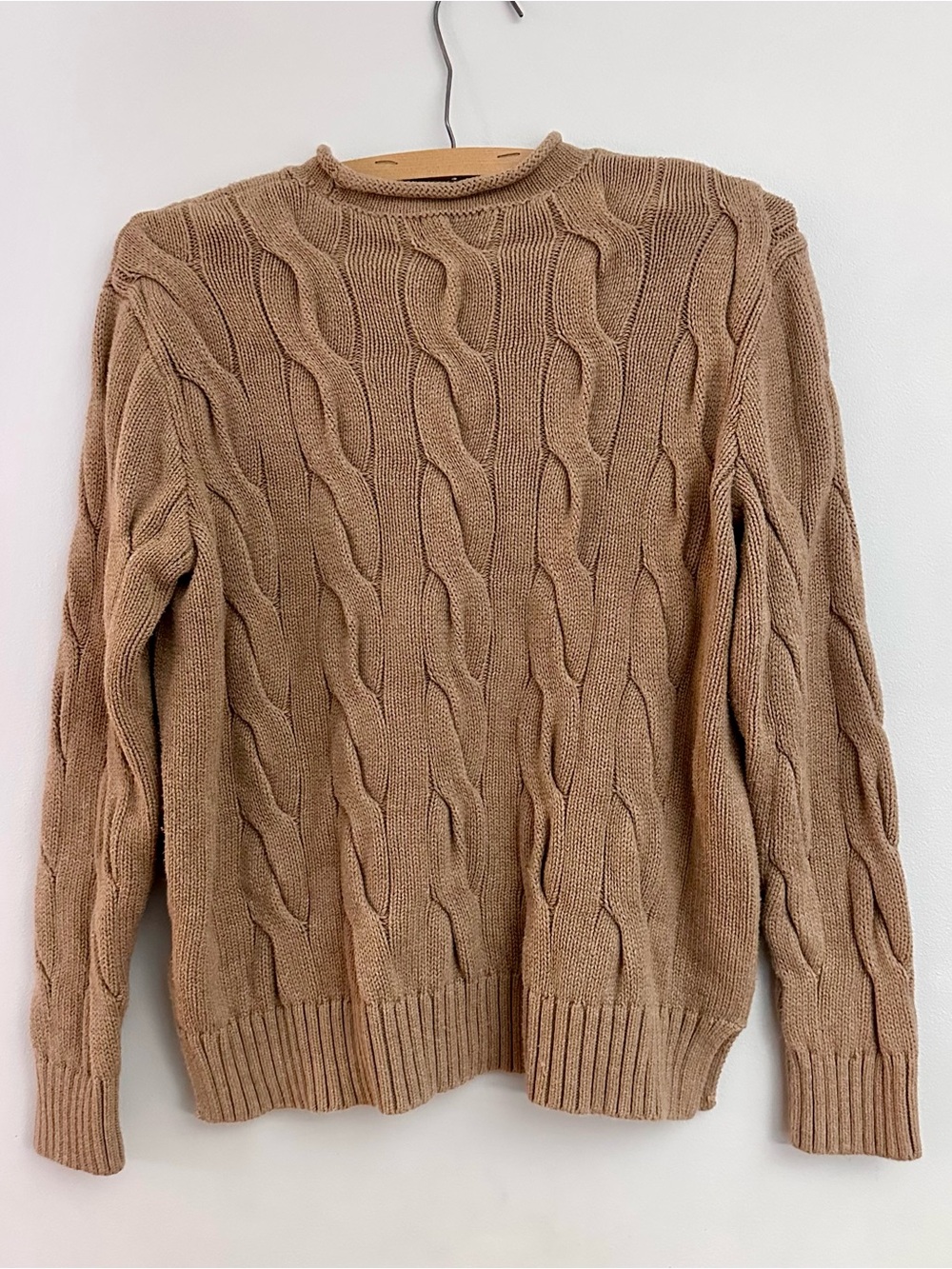 Polo Ralph Lauren Cable Knit Rolled Neck Cotton Tan Sweater Womens Size S - Picture 3 of 9